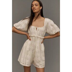 Pilcro Puff-Sleeve Eyelet Romper XL Petite